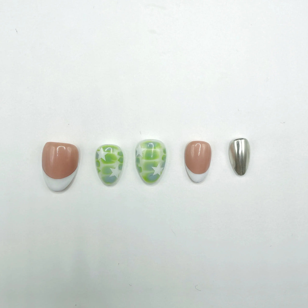 Acid Starlet | Cyber Y2K Press-On Nails | Aura & Metallic Chrome Handmade Gel-X Tips | Ready-To-Ship