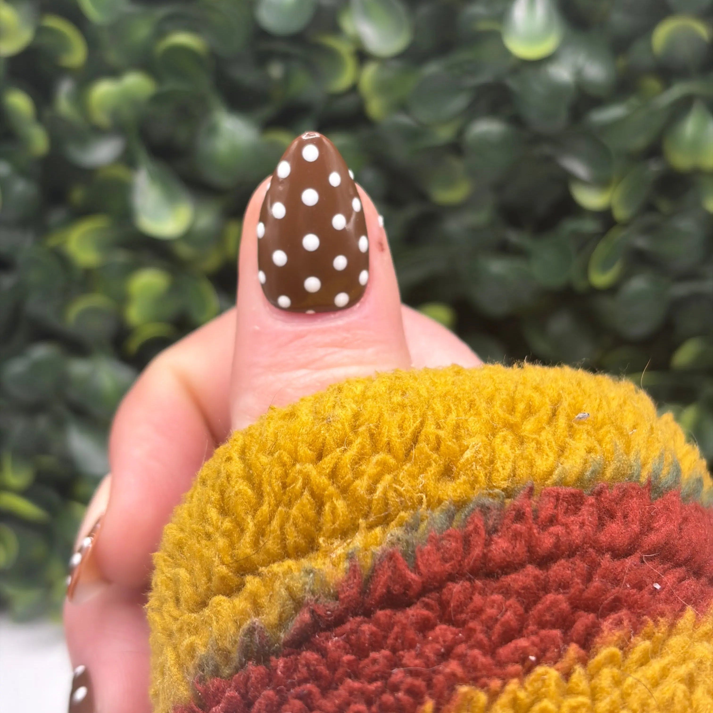 Dotty Girl | Brown Polka Dot & French Tip Press-On Nail Set | Handmade Gel-X Tips