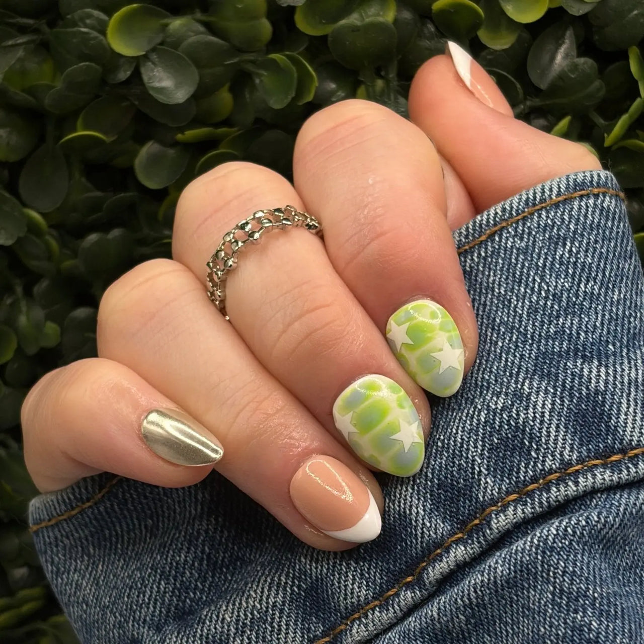 Acid Starlet | Cyber Y2K Press - On Nails | Aura & Metallic Chrome Handmade Gel - X Tips - E. Jo Nails