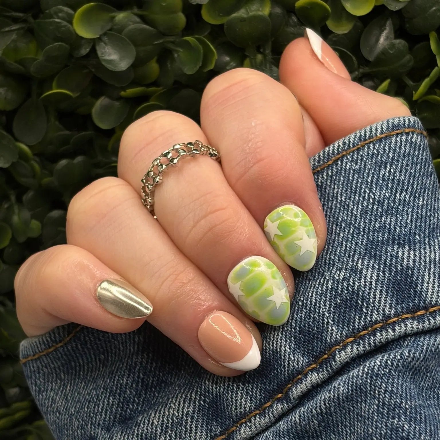 Acid Starlet | Cyber Y2K Press - On Nails | Aura & Metallic Chrome Handmade Gel - X Tips - E. Jo Nails