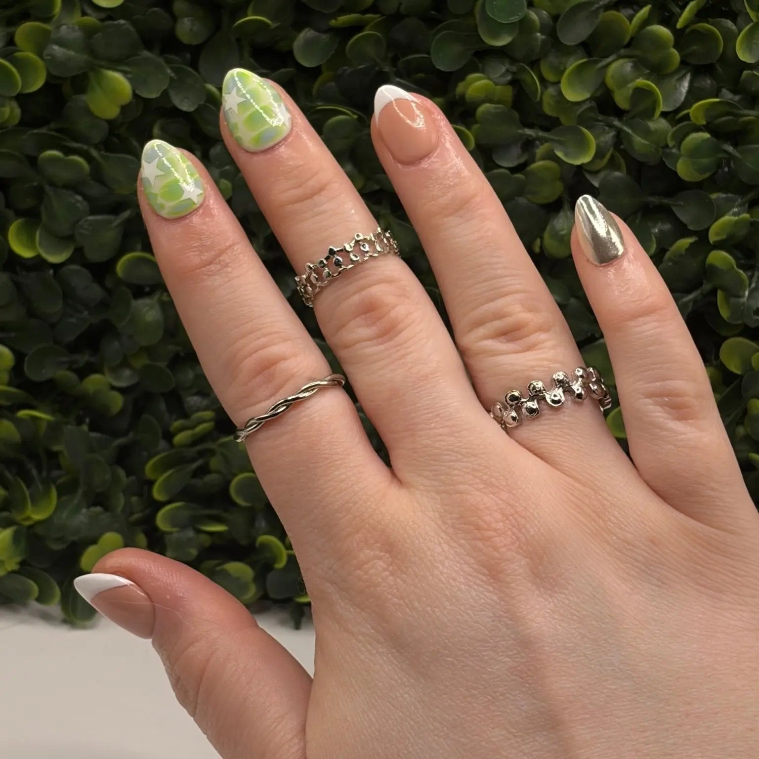 Acid Starlet | Cyber Y2K Press - On Nails | Aura & Metallic Chrome Handmade Gel - X Tips - E. Jo Nails