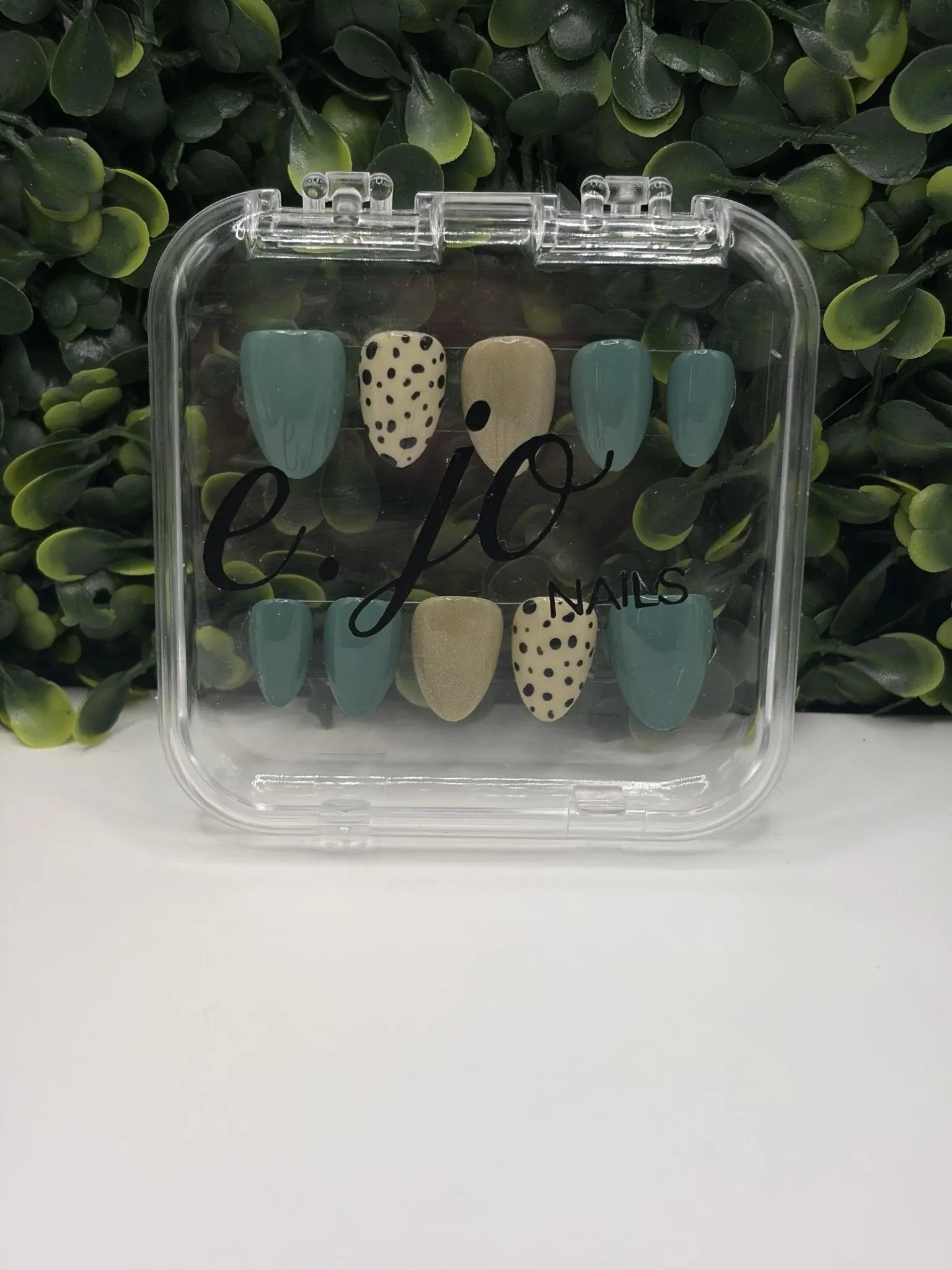 Moss & Speckle Glossy Green Nails | Earthy Abstract Solid | Made to Order | Gel - X Tips - E. Jo Nails