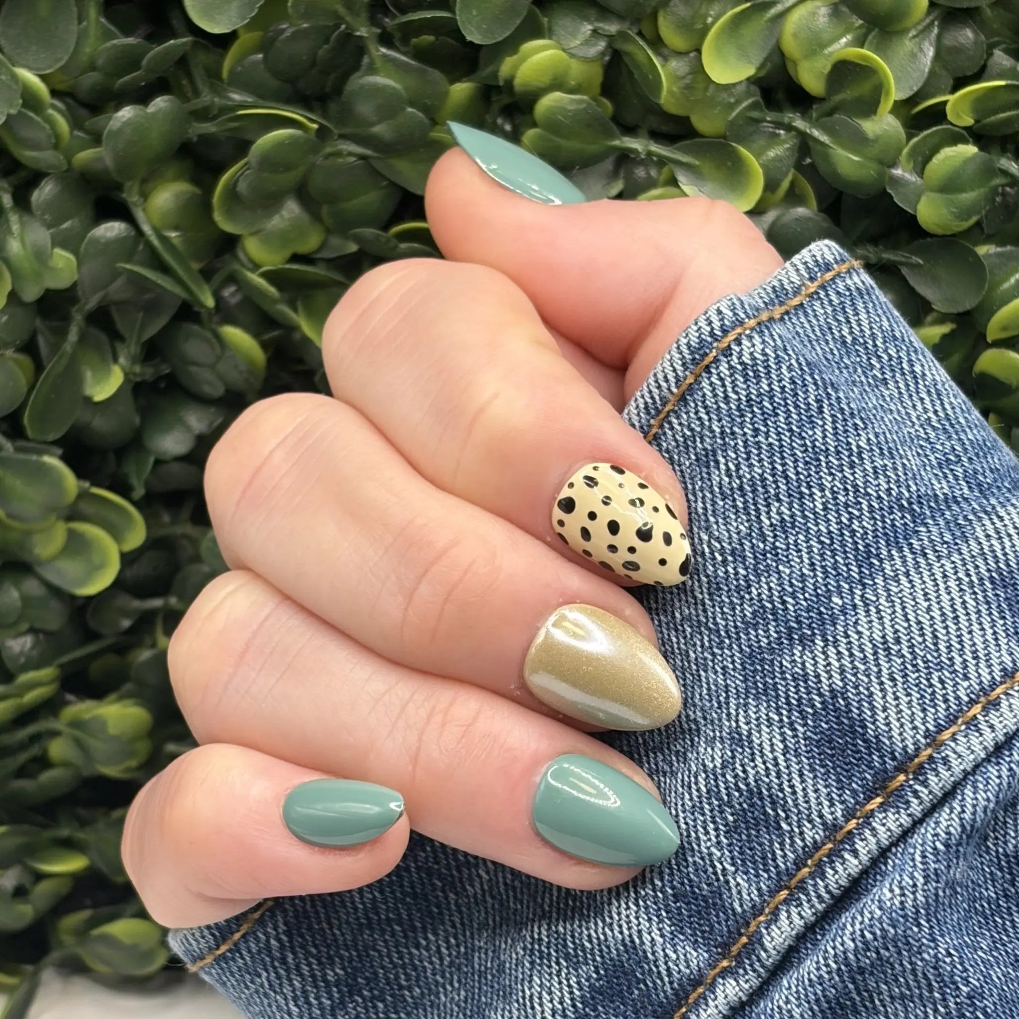 Moss & Speckle Glossy Green Nails | Earthy Abstract Solid | Made to Order | Gel - X Tips - E. Jo Nails