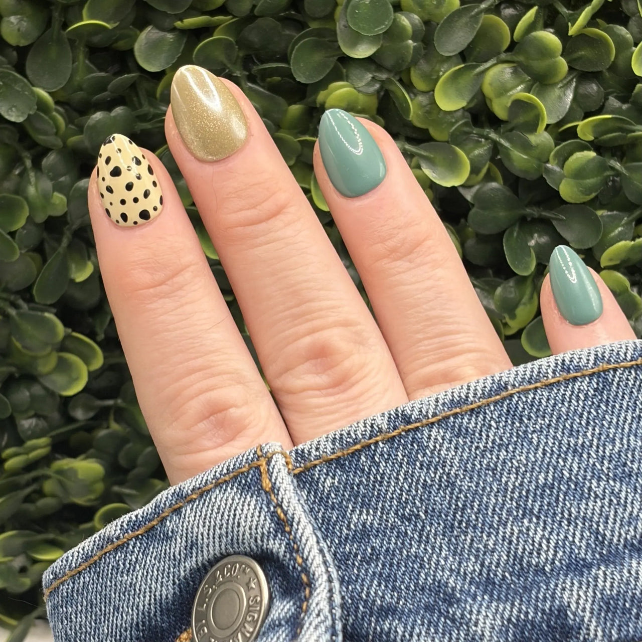Moss & Speckle Glossy Green Nails | Earthy Abstract Solid | Made to Order | Gel - X Tips - E. Jo Nails