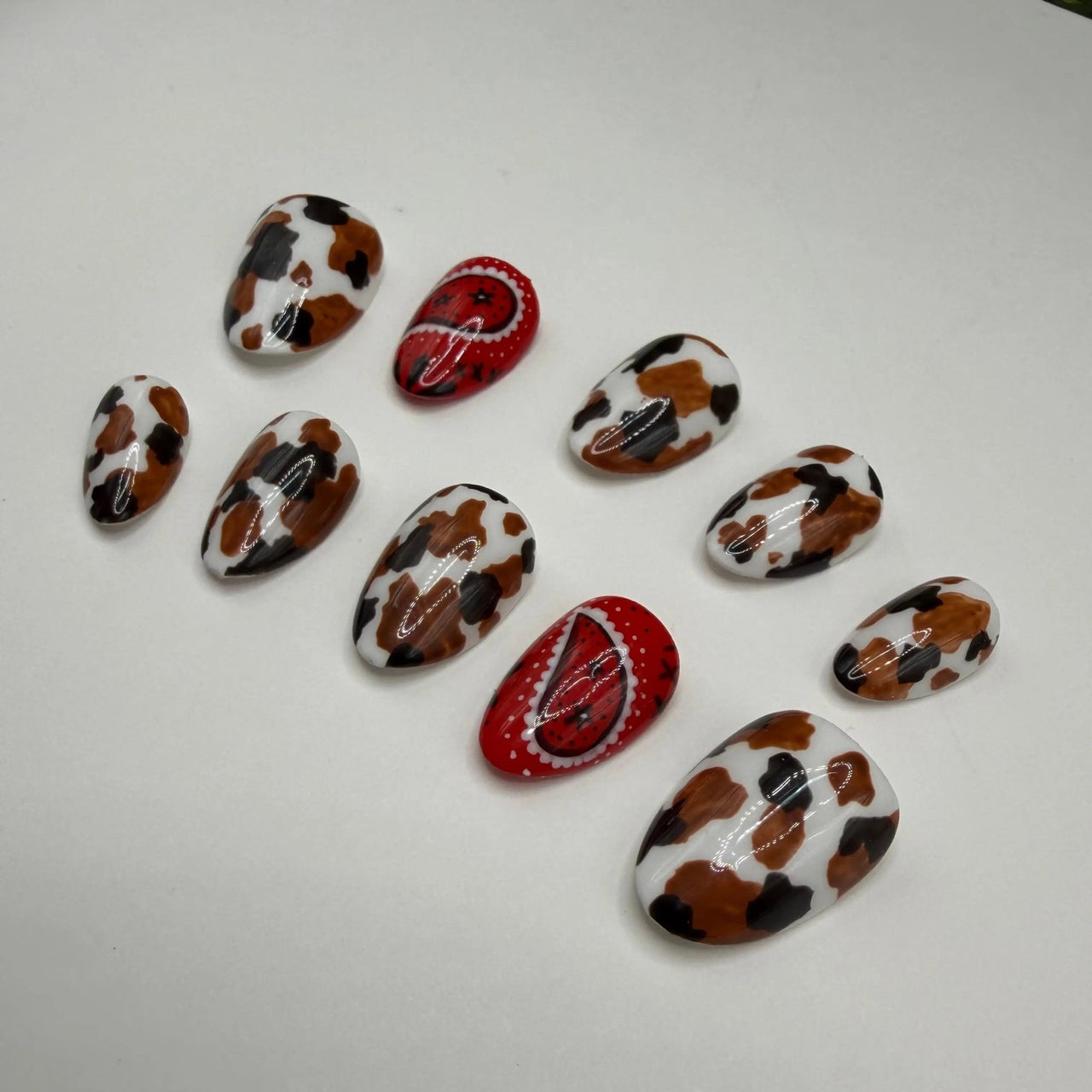 Pinterest Cowgirl Press-On Nails | Western Cow Print & Red Bandana Gel Nails | Handmade Gel-X Tips - E. Jo Nails