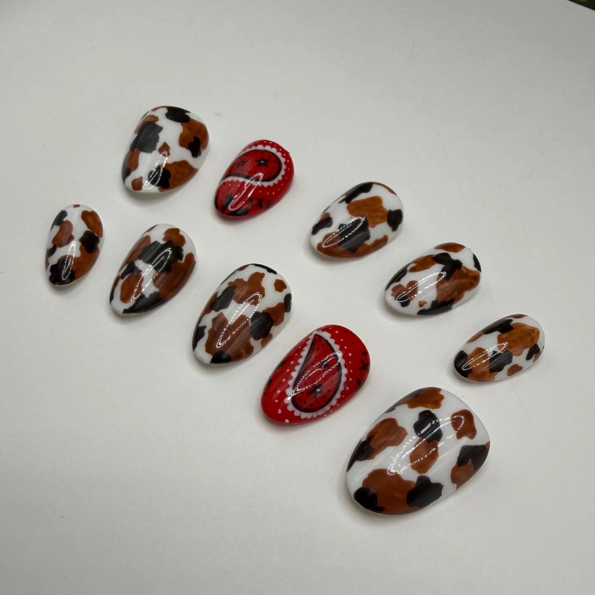 Pinterest Cowgirl Press-On Nails | Western Cow Print & Red Bandana Gel Nails | Handmade Gel-X Tips - E. Jo Nails