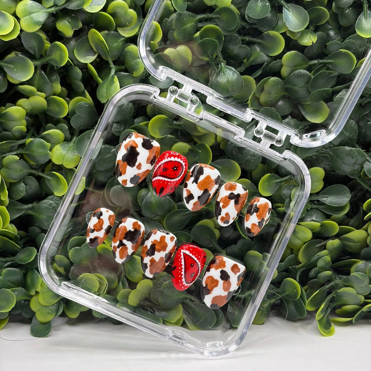 Pinterest Cowgirl Press-On Nails | Western Cow Print & Red Bandana Gel Nails | Handmade Gel-X Tips - E. Jo Nails