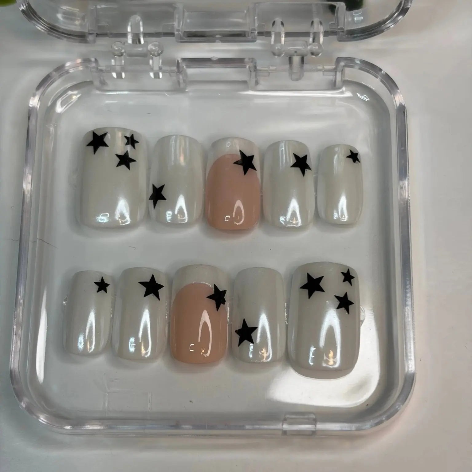 Stargirl | Black Star & French Tip Press - On Nails | Cyber Y2K Handmade Gel - X Tips - E. Jo Nails