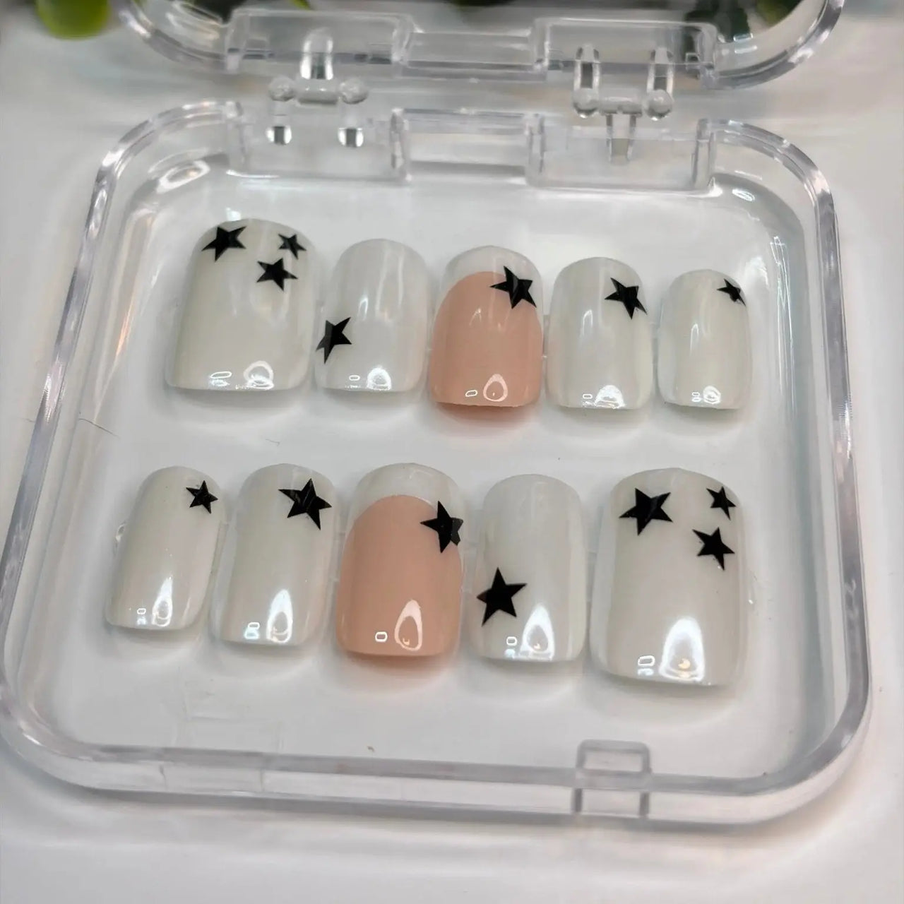 Stargirl | Black Star & French Tip Press - On Nails | Cyber Y2K Handmade Gel - X Tips - E. Jo Nails