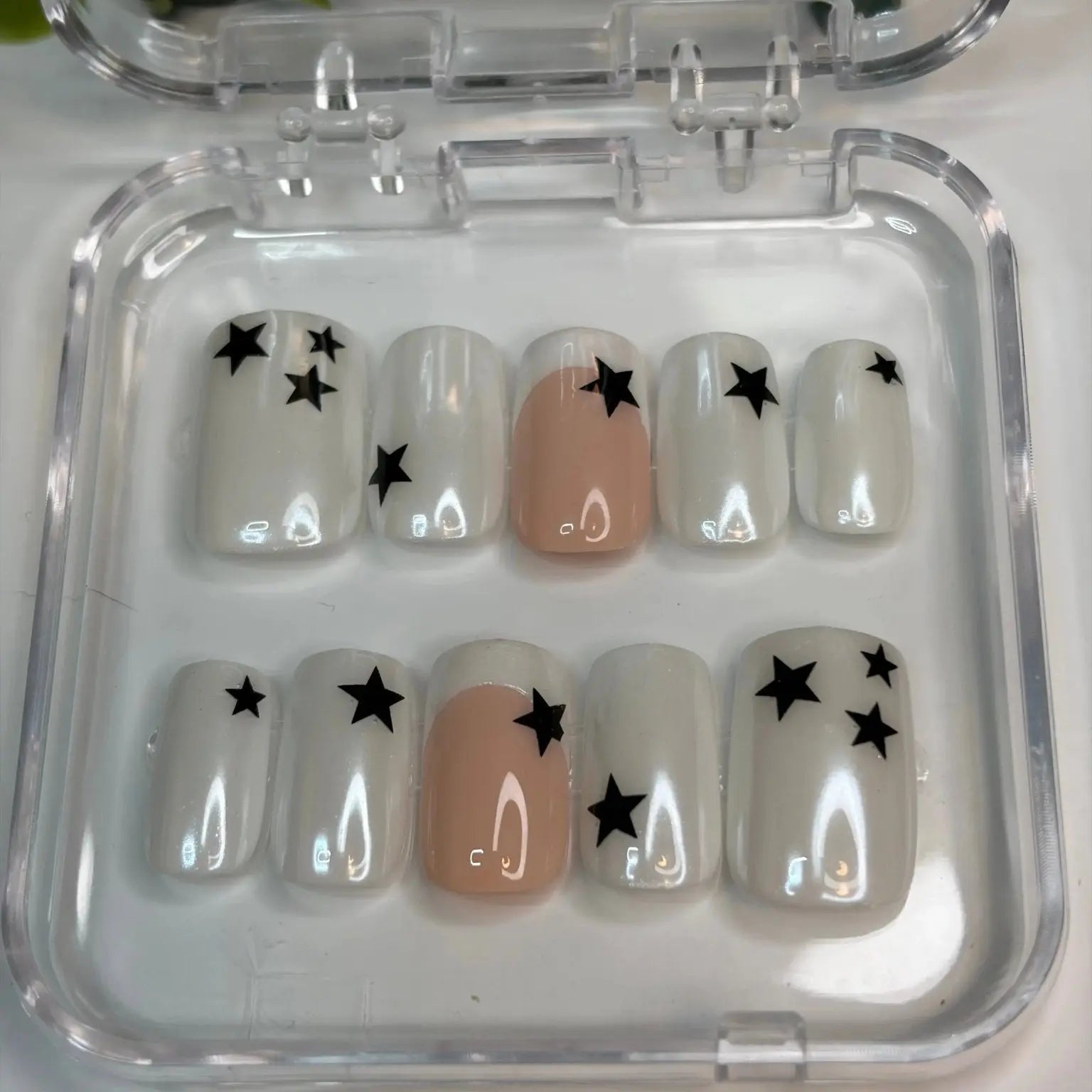 Stargirl | Black Star & French Tip Press - On Nails | Cyber Y2K Handmade Gel - X Tips - E. Jo Nails